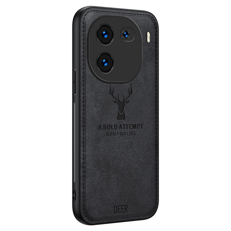 For vivo iQOO 12 5G Cloth Texture Case Deer Impressions Phone Cover - Black For vivo iQOO 12 5G Cloth Texture Case Deer Impressions Phone Cover - Black